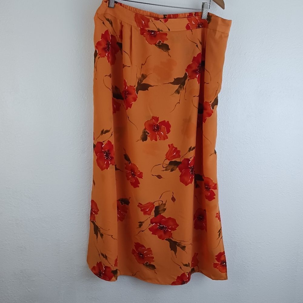 Indulgence Floral.print orange open side Maxi skirt size 2X
